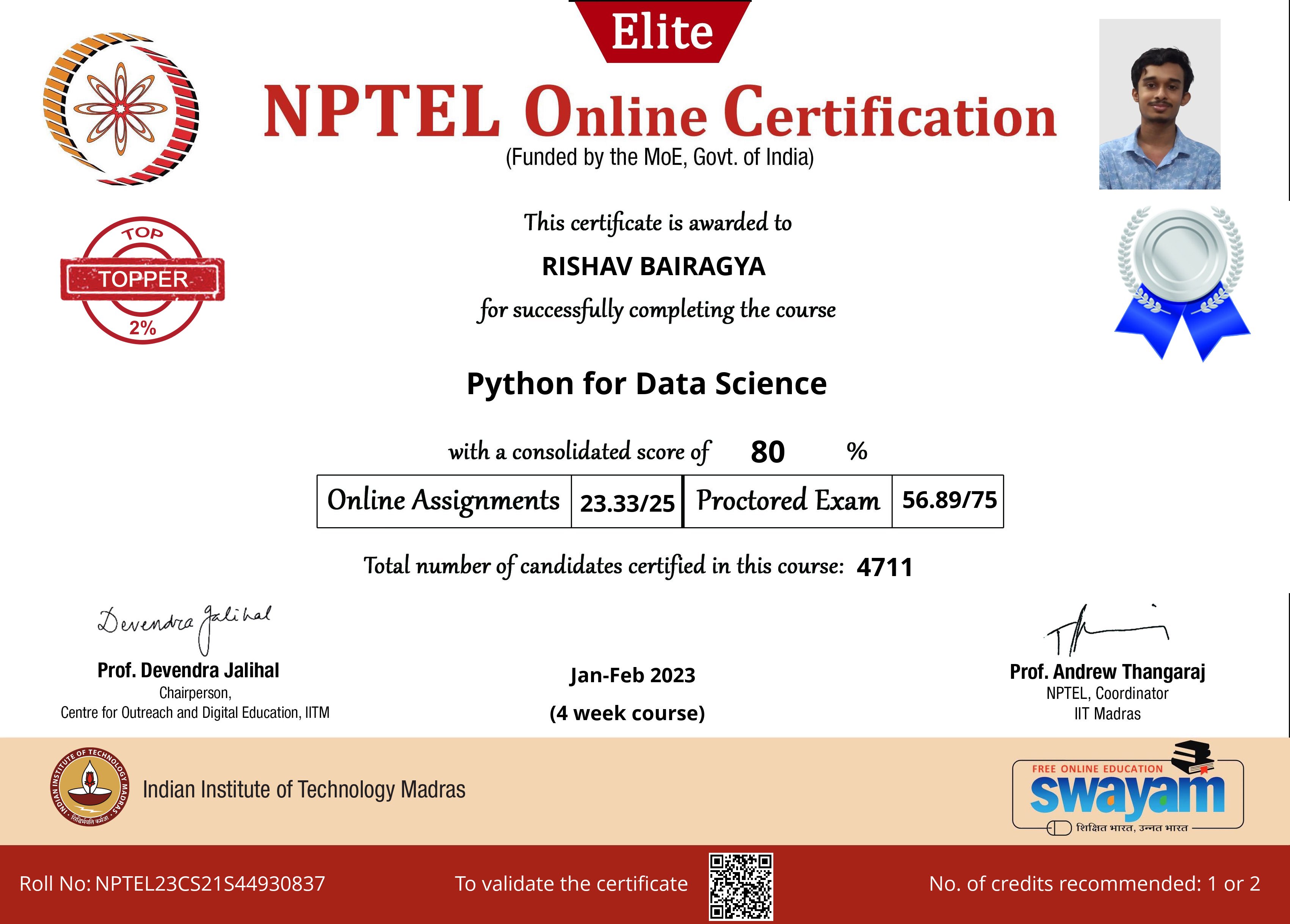 Oracle Associate Certification Rishav Bairagya - Founders’ associate @Curvo.ai || DS ’27 @IITM BS ...