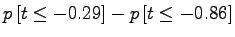 $\displaystyle p\left[t\le -0.29 \right] - p\left[t\le -0.86 \right]$