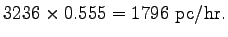 $\displaystyle 3236\times0.555 = 1796~\mathrm{pc/hr}.$