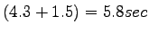 $\displaystyle (4.3+1.5) = 5.8 sec$