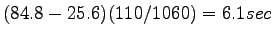 $\displaystyle (84.8-25.6)(110/1060) = 6.1 sec$