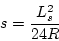 \begin{displaymath}
s=\frac{L_s^2}{24R}
\end{displaymath}