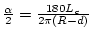$\frac{\alpha}{2}=\frac{180L_c}{2\pi (R-d)}$