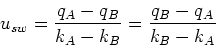 \begin{displaymath}
u_{sw} = \frac{q_A - q_B}{k_A-k_B} = \frac{q_B - q_A}{k_B-k_A}
\end{displaymath}