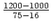 $\frac{1200-1000}{75-16}$