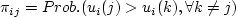 \begin{eqnarray*}
\pi_{ij} & = & {\rm Prob.}\{v_i(j) + e_i(j) > v_i(k) + e_i(k),...
...m Prob.}\{e_i(k) < v_i(j) - v_i(k) + e_i(j), \forall k
\neq j \}
\end{eqnarray*}