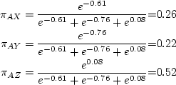 \begin{eqnarray*}
t_{AX} = 0.26 \times 1200 & = & 312\\
t_{AY} = 0.22 \times 1200 & = & 264 \\
t_{AZ} = 0.52 \times 1200 & = & 624
\end{eqnarray*}
