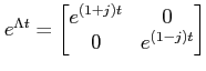 $ e^{\Lambda t}=\begin{bmatrix}e^{(1+j)t}&0\\ 0 & e^{(1-j)t}\end{bmatrix}$