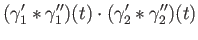 $\displaystyle (\gamma_1^\prime \ast \gamma_1^{\prime \prime})(t) \cdot (\gamma_2^\prime \ast \gamma_2^{\prime \prime})(t)$