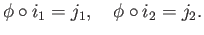 $\displaystyle \phi\circ i_1 = j_1,\quad \phi\circ i_2 = j_2.
$