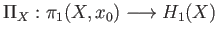 $ \begin{CD}
\pi_1(X, x_0) @> {f}_{*} >> \pi_1(Y, y_0) \\
@V{\Pi_X}VV @VV{\Pi_Y} V\\
H_1(X) @> H_1(f) >> H_1(Y) \\
\end{CD}$