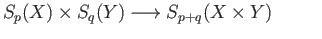 $\displaystyle \partial (\sigma\times \tau) = \partial \sigma\times \tau + (-1)^p (\sigma\times \partial \tau) \eqno(33.2)
$