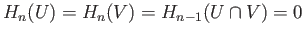 $\displaystyle \begin{CD}
@> >> H_n(U)\oplus H_n(V) @> >> H_n(U\cup V) @>{\delta_n} >> H_{n-1}(U\cap V) @> >>
\end{CD}$
