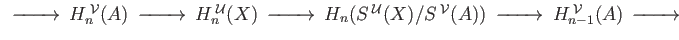 $\displaystyle \begin{CD}
0@> >> S^{\;{\cal V}}(A) @> >> S^{\;{\cal U}}(X) @> >> S^{\;{\cal U}}(X)/S^{\;{\cal V}}(A) @> >> 0
\end{CD}$