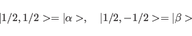 \begin{displaymath}
\vert 1/2,1/2>=\vert\alpha>,\quad \vert 1/2,-1/2>=\vert\beta>
\end{displaymath}