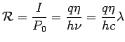 $\displaystyle {\cal R} = \frac{I}{P_0}= \frac{q\eta}{h\nu}= \frac{q\eta}{hc}\lambda$