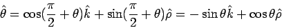 \begin{displaymath}\hat\theta = \cos(\frac{\pi}{2}+\theta)\hat k + \sin(\frac{\pi}{2}+\theta)\hat\rho = -\sin\theta\hat k + \cos\theta\hat\rho\end{displaymath}