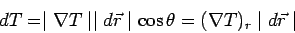 \begin{displaymath}dT = \mid\nabla T\mid\mid d\vec r\mid \cos\theta = (\nabla T)_r\mid d\vec r\mid\end{displaymath}