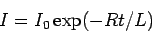 \begin{displaymath}I = I_0\exp(-Rt/L)\end{displaymath}