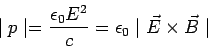\begin{displaymath}\mid p\mid= \frac{\epsilon_0E^2}{c} = \epsilon_0\mid \vec E\times \vec B\mid\end{displaymath}