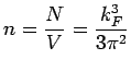$\displaystyle n=\frac{N}{V}= \frac{k_F^3}{3\pi^2}$