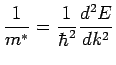 $\displaystyle \frac{1}{m^\ast} = \frac{1}{\hbar^2}\frac{d^2E}{dk^2}$