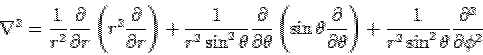 \begin{displaymath}\nabla^2 = \frac{1}{r^2}\frac{\partial}{\partial r}\left(r^2\... ...ht)+ \frac{1}{r^2\sin^2\theta}\frac{\partial^2}{\partial\phi^2}\end{displaymath}