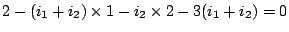 $\displaystyle 2-(i_1+i_2)\times 1 -i_2 \times 2 -3(i_1+i_2)=0$