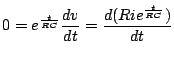 $\displaystyle 0=e^{\frac{t}{RC}}\frac{dv}{dt}=\frac{d(Rie^{\frac{t}{RC}})}{dt}$