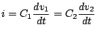 $\displaystyle i=C_1\frac{dv_1}{dt}=C_2\frac{dv_2}{dt}$