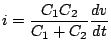 $\displaystyle i=\frac{C_1C_2}{C_1+C_2}\frac{dv}{dt}$