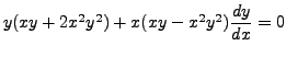 $ y(x y + 2 x^2 y^2) + x (x y - x^2 y^2)
\displaystyle\frac{dy}{dx} = 0$