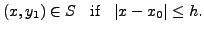 $\displaystyle (x, y_1) \in S \;\; {\mbox{ if }}
\;\; \vert x - x_0\vert \le h.$