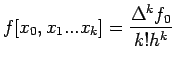 $\displaystyle f[x_{0},x_{1}...x_{k}]=\frac{\Delta^{k}f_{0}}{k!h^{k}}$