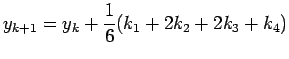 $\displaystyle y_{k+1}=y_k+\frac{1}{6}(k_1+2k_2+2k_3+k_4)$