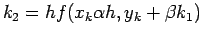 $\displaystyle k_2=hf(x_k \alpha h, y_k + \beta k_1)$